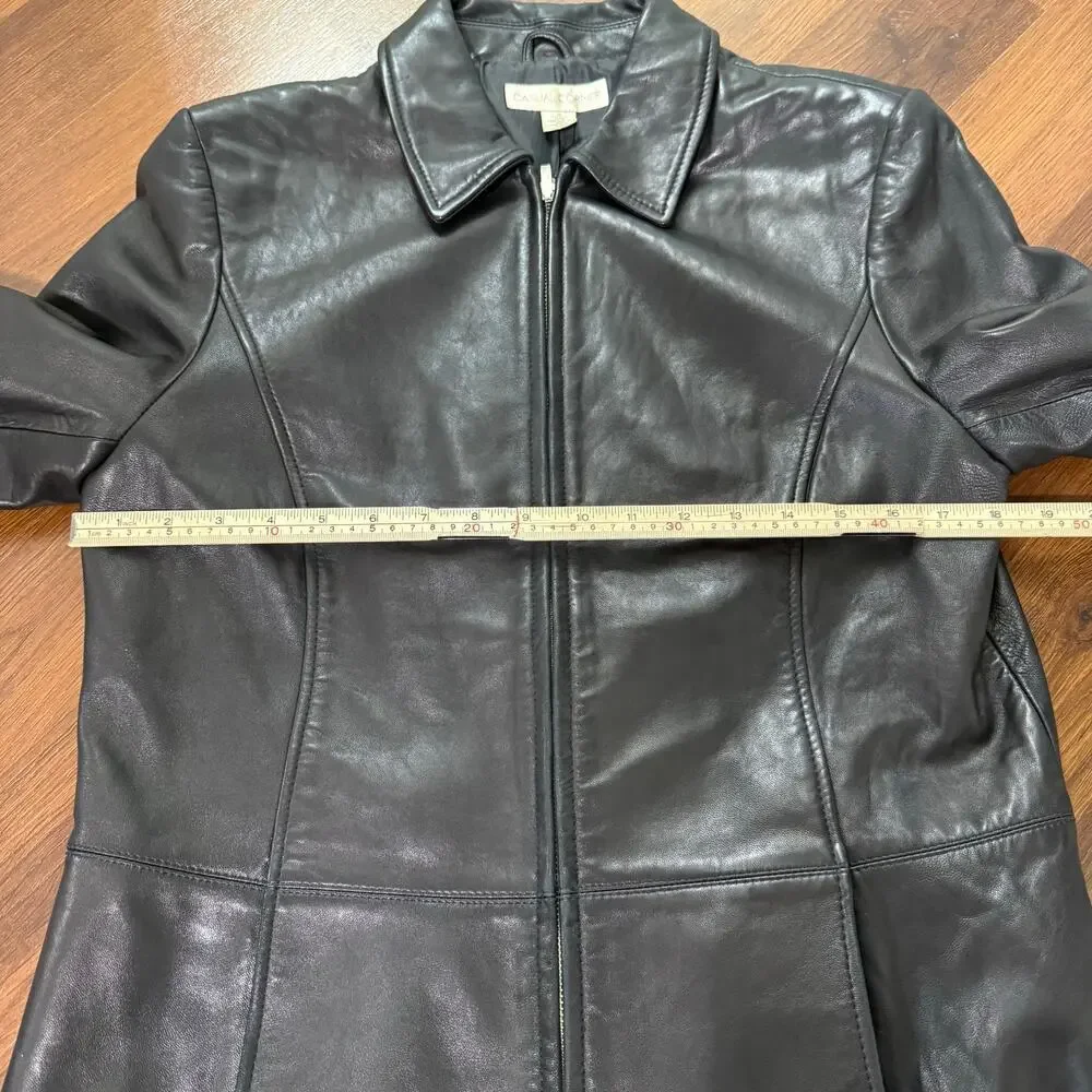 Vintage Y2K Casual Corner Full Zip Genuine Leather Jacket Minimalist Black Sz M